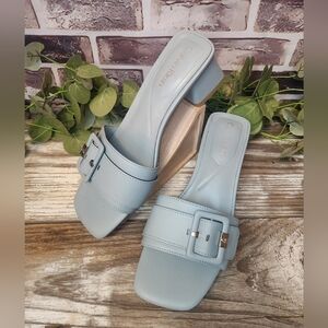 CK Ariella Smoke Blue Block Heel Buckle Slide Sandals NWOT Size 7M